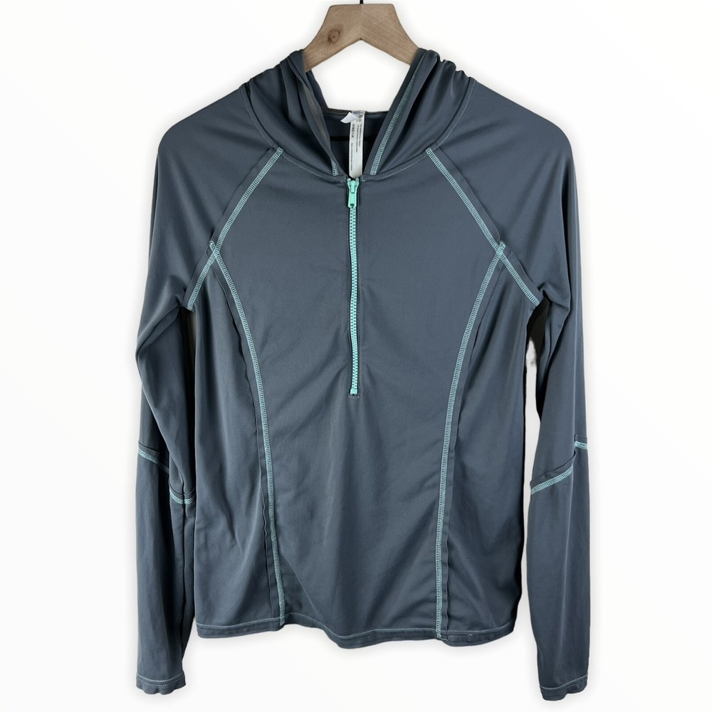 FP Movement Womens SP Hoodie Grey Half Zip Thumbhole Contrast Stitch Activewear